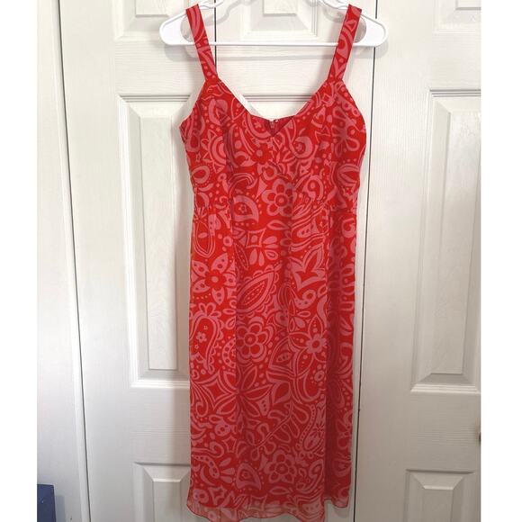 Anna Sui for Anthropologie Red Patterned 100% Silk Sleeveless Dress Size 4 - Picture 1 of 8
